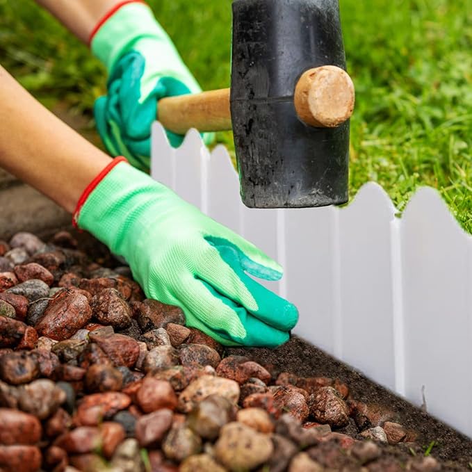 Orgrimmar 20 ft Garden Edging 40PCS Interlocking Landscaping Edging Kit, Plastic No-Dig Pound-in Garden Edge(20' Long x 5.3” Tall) - White