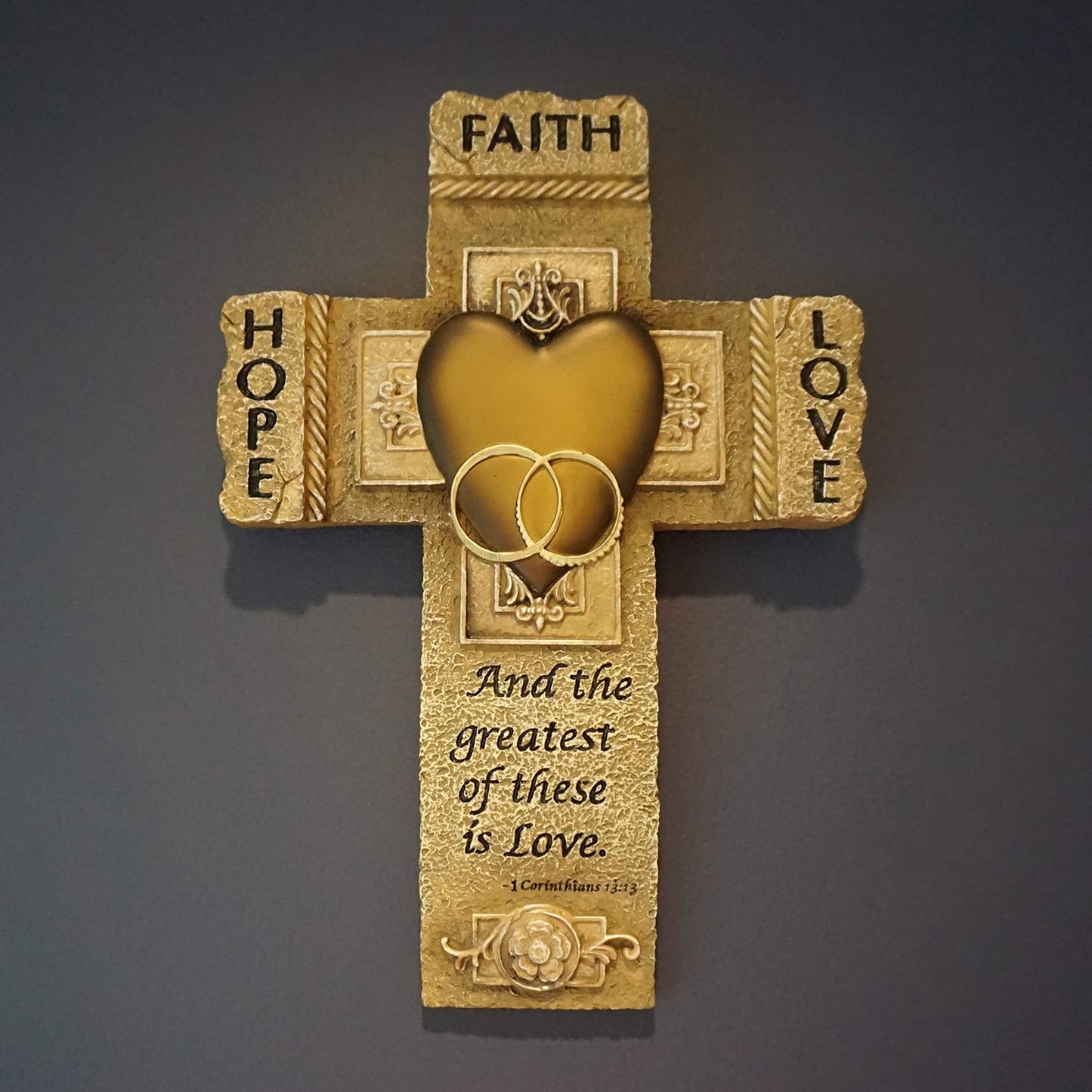 Faith, Hope, and Love Marriage Wall Cross, Wedding, Engagement, and Vow Renewal Couples Gift, Wall Crosses with Bible Verse, 7.25-inch by 10.5-inch, by Abbey & CA Gift