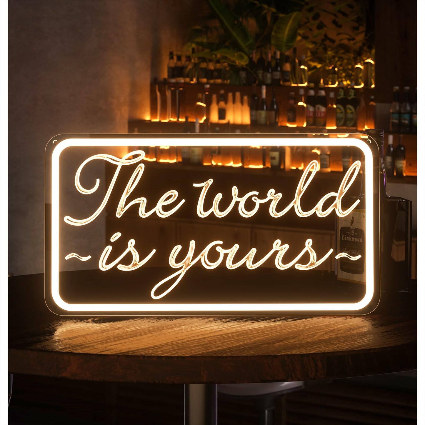 The World is Yours Neon Signs for Wall Decor 3D Carving Design Neon Sign for Bedroom. Warm White LED Neon Signs for Room, Bar, Office, Birthday Party Wedding