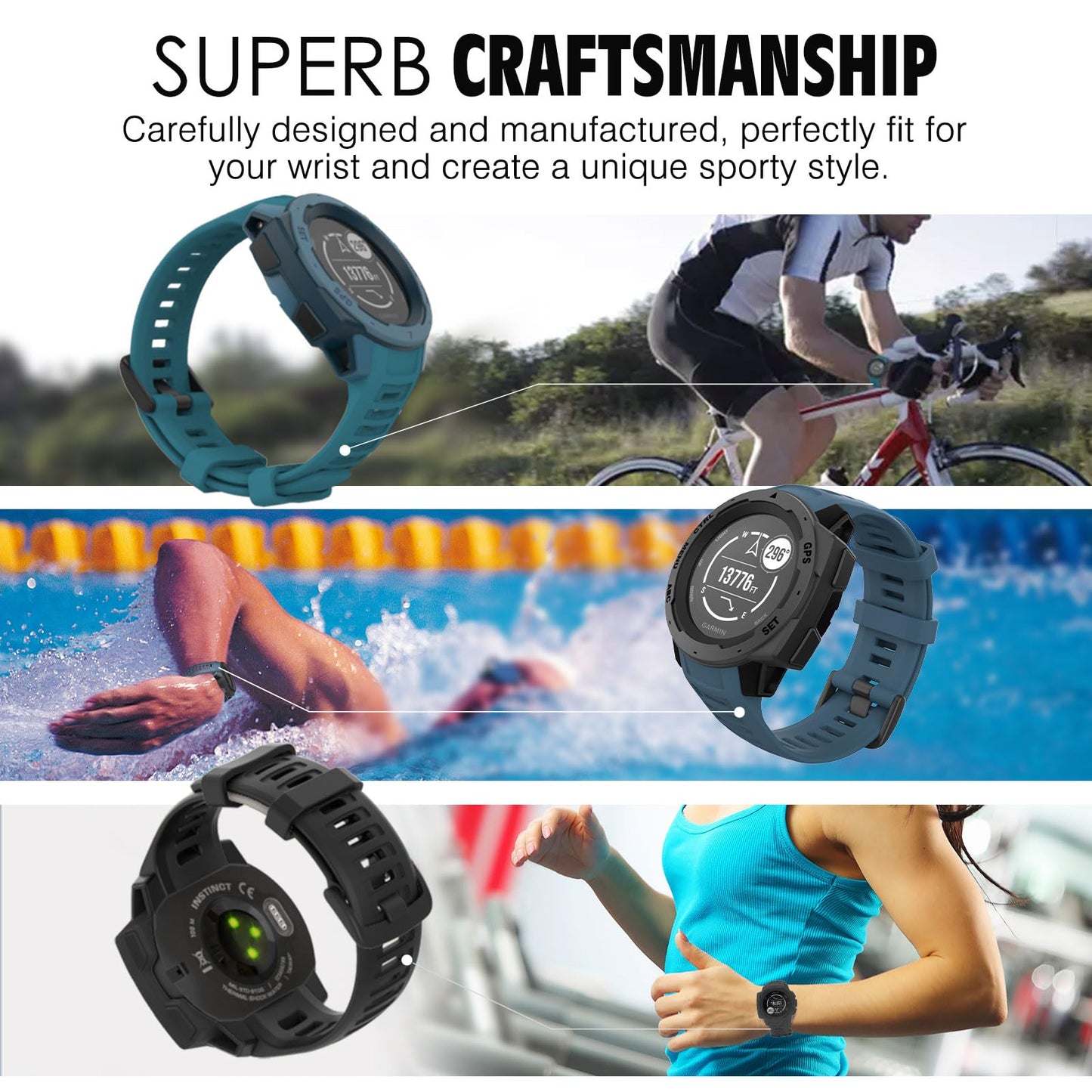 Moko 2Pack 22Mm Soft Silicone Sport Replacement Watch Band For Garmin Instinct/Instinct Solar/Tactical/Instinct 2 Gps Smartwatch