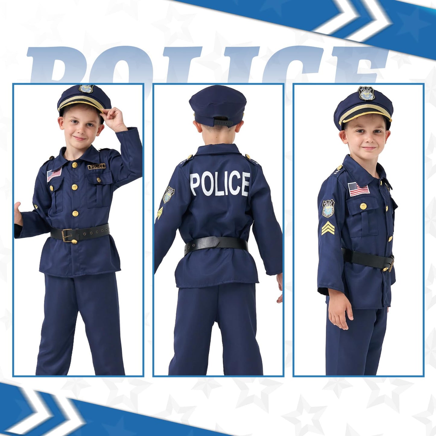 MGparty Police Officer Costume for Kids Halloween Police Cosplay Accessories for Boys Halloween Dress Up Party