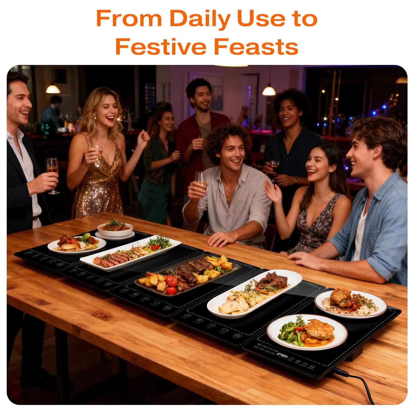 Electric Warming Tray,41"x 15" Food Warmer for Parties Buffet with 10 Temp-Settings, 5-in-1 Warming Mat for Food Built-in Thermostat and Surface Heating, Warming Tray for Parties Buffet,Gatherings