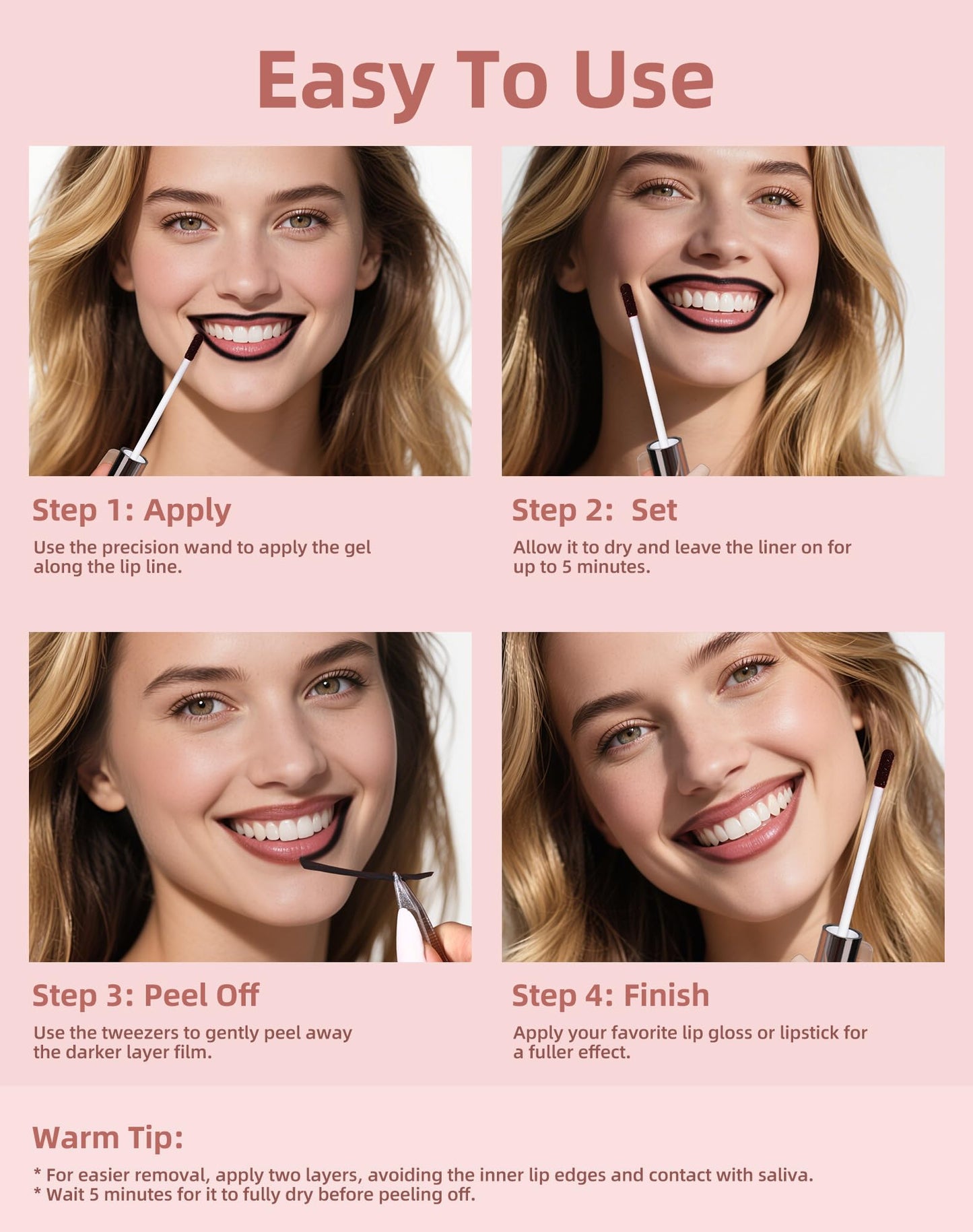 KIMUSE Peel Off Lip Stain, Long Lasting Lip Stain Peel Off with Tweezer, Waterproof Lip Liner Stain, Transfer-Proof, Highly Pigm