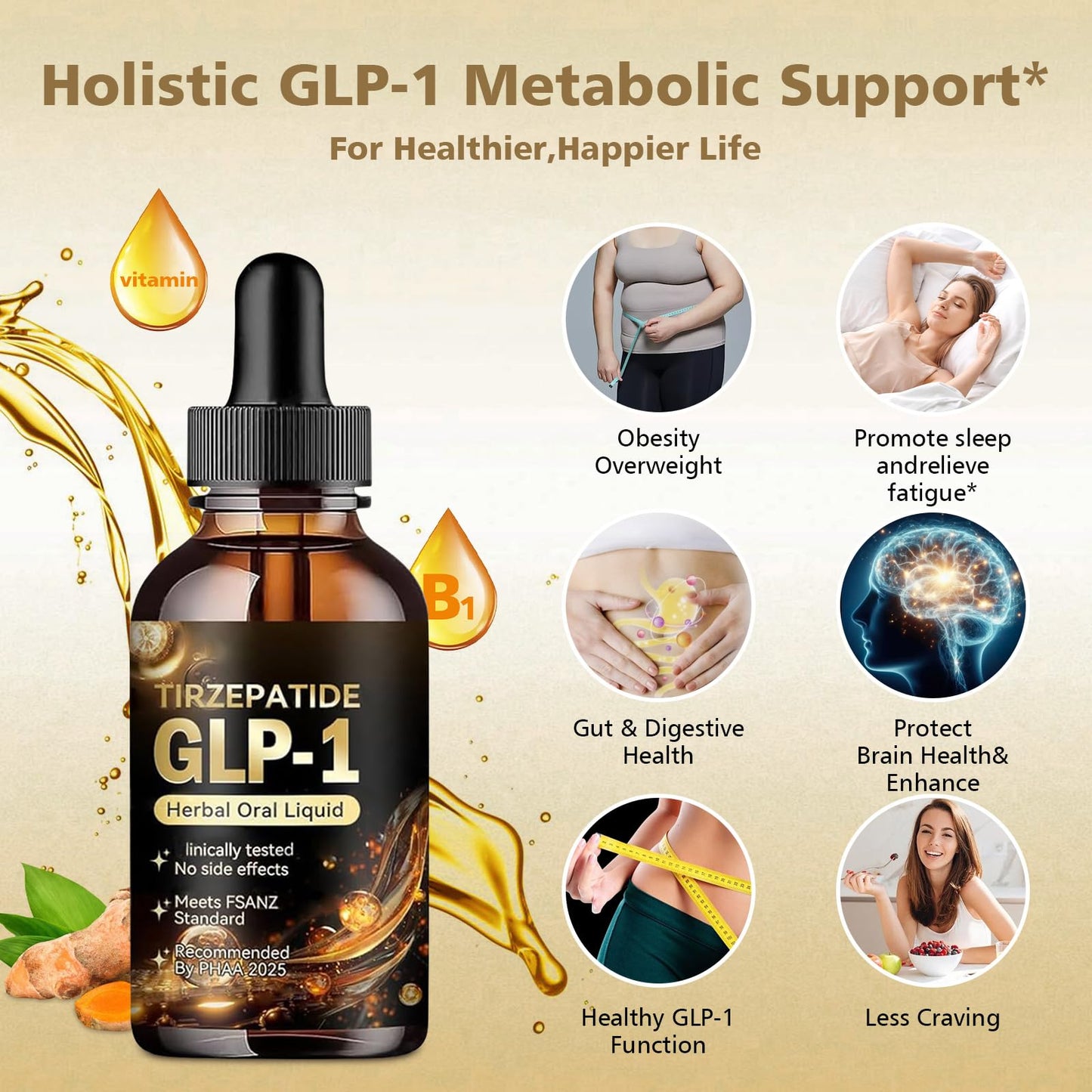3PC GLP-1 Herbal Moringa Drops, Natural Advanced Body Care Liquids Drop, Organic Moringa GLP-1 Firming Skin for Women and Men