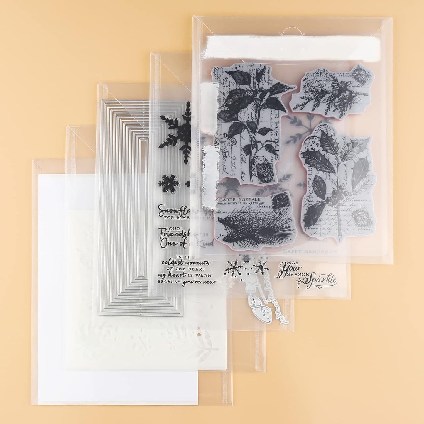 20 Pcs Stamp & Die Storage Pockets Resealable Clear Plastic Seal Bags Storage Case for Cutting Dies Stencil Album Stamp Crafts for DIY Scrapbooking Paper Card Craft Cutting Dies Storage