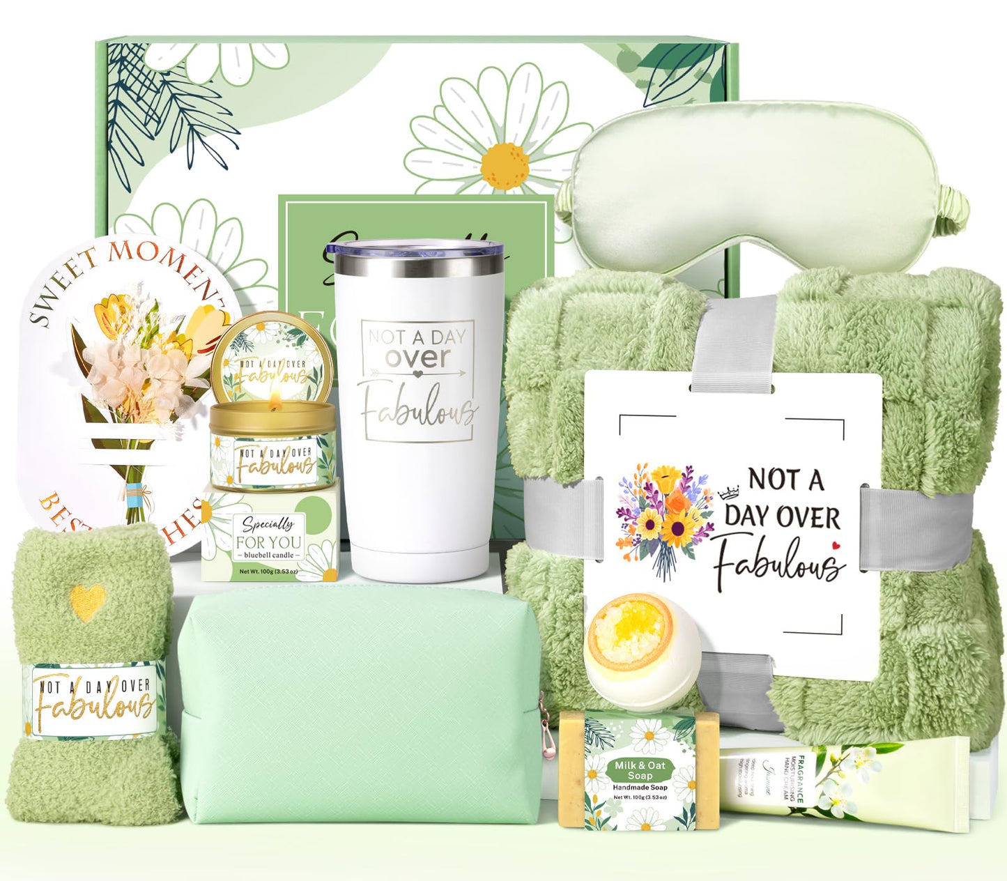 Birthday Gifts for Women Self Care Friendship Gifts, Vanilla Relaxing Spa Gifts Basket Care Package w/ Luxury Flannel Blanket 20 Oz Tumbler, Unique Mothers Day Gift Idea for Mom Her Friend Sister Wife