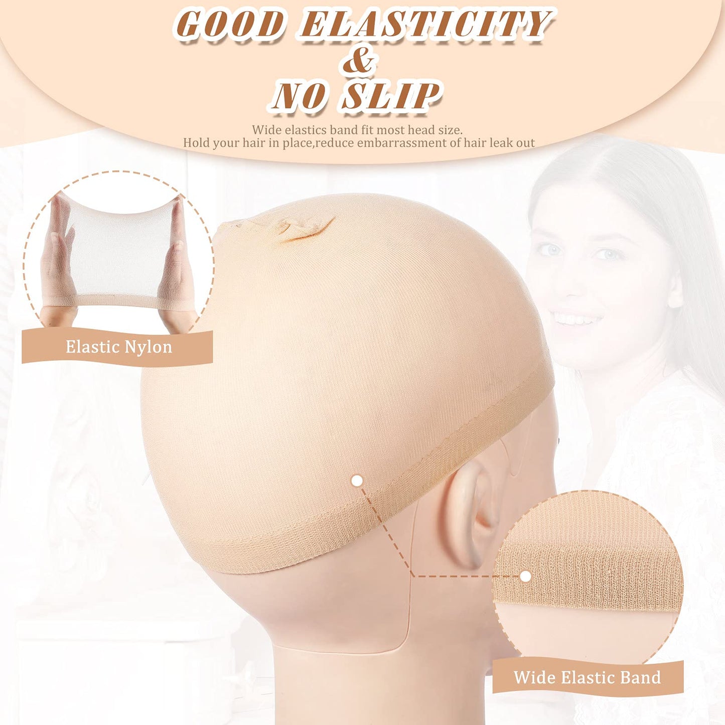 Waydress 100 Pieces Wig Cap Elastic Medium Nylon Stocking Caps Stretchy Stocking Wig Caps Secure Your Hair, Lightweight, Breatha