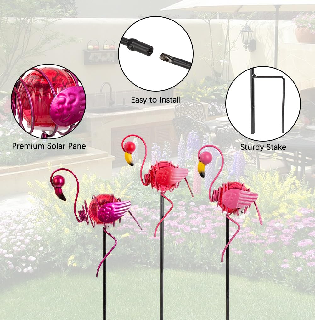 Stargarden 3 Pack Garden Solar Lights, Flamingo Solar Figurine Lights, Decorative Garden Stakes Waterproof Yard Decorations Outdoor for Pathway, Patio
