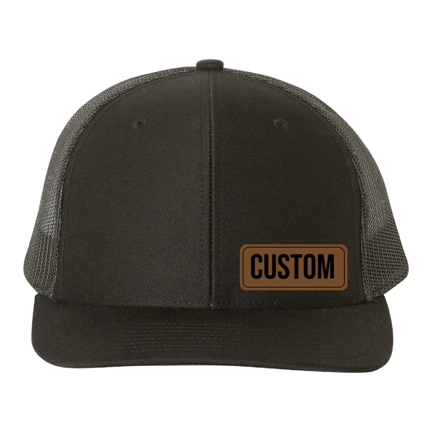 Custom Vegan Leather Patch Cap, Richardson 112, Richardson Hat, Dad Hat, Dad Gift, Dad Birthday Gift, Richardson Cap, Cap Daddy, Solid Black