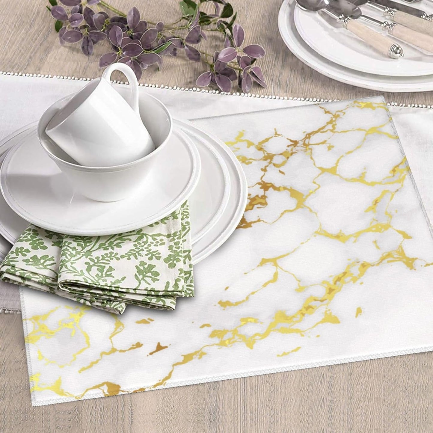 Dish Drying Mat White Golden Marble Nature for Kitchen Counter Absorbent Dishes Drainer Microfiber Small 16x18 Inch