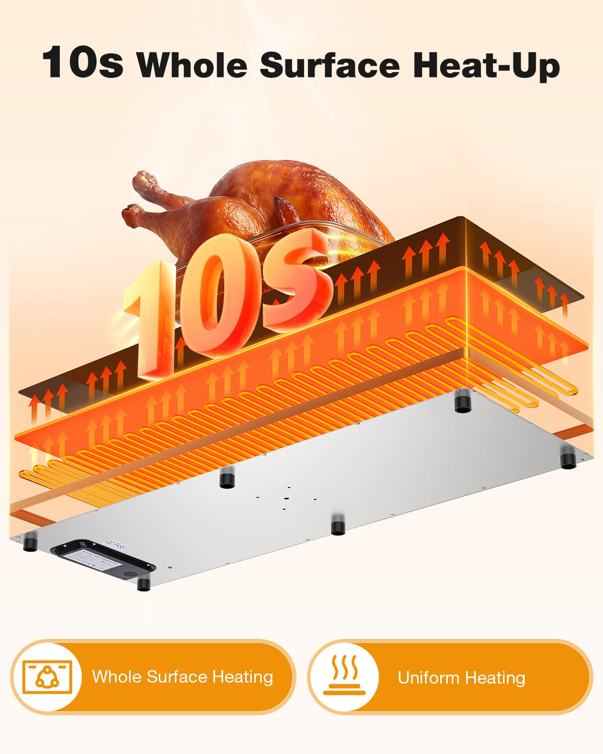 WARMOUNTS Electric Warming Tray (40''×14''), Temperature Control Food Warmers for Buffets Party with Touch-sensitive Buttons and Timer, Full Surface Tempered Glass Top Heating Food Warming Tray