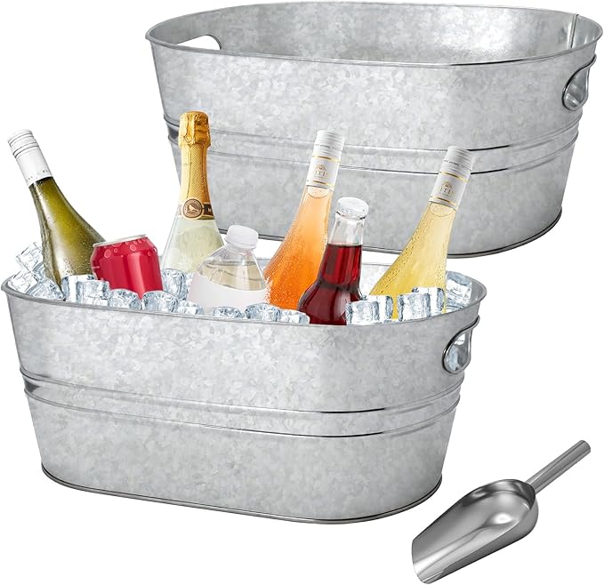 2 Pack 3 Gallon Galvanized Tub Ice Buckets for Parties Portable Beverage Tub Champagne Bucket Metal Ice Buckets for Cockta...