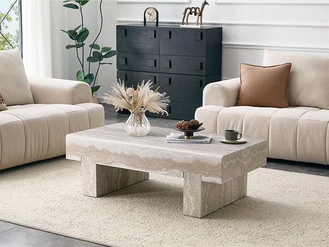 LKTART 46'' Rectangle Coffee Table for Living Room, Stone Pattern Desktop, Marble Pattern Thick Sturdy Legs Coffee Table with Storage for Dining Room Apartment Small Space (Stone Pattern)