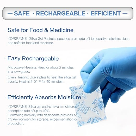 Silica Gel Packets, 5 Gram Desiccants Packs, Moisture Absorbers, Food Grade Silica Gel Desiccant for Storage, Silica Packets for Moisture Control[100 Packs]