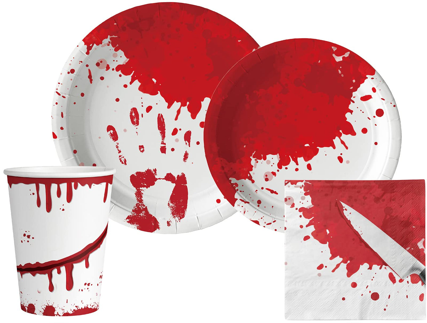 Bloody Halloween Tableware Pack: Disposable Paper Plates, Napkins and Cups Set for 20