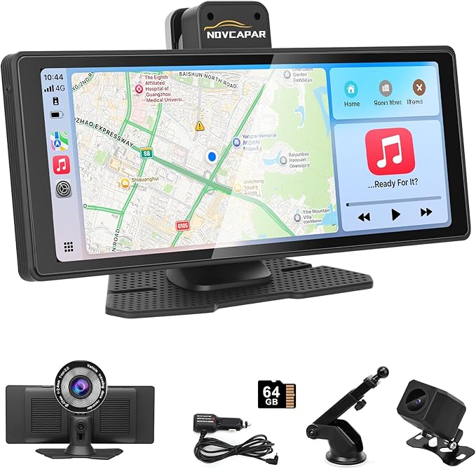NOVCAPAR 10.26" Wireless Carplay Screen for Car,Portable CarPlay&Android Auto,4K Dash Cam,1080P Backup Camera,Touchscreen ...
