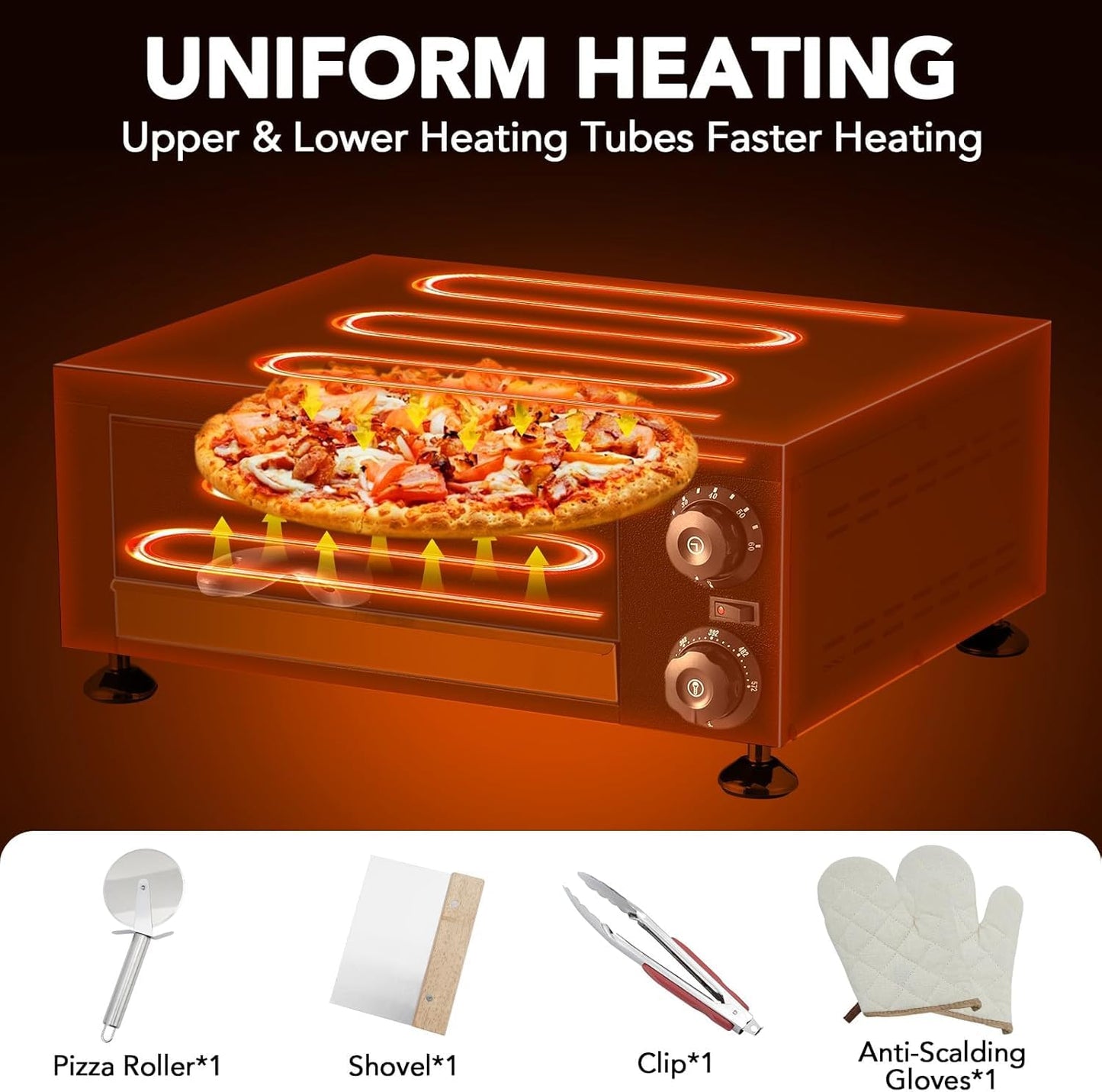 Professional 12" Countertop Pizza Oven | 1100W Electric Baking Machine with 60-Min Timer | Stainless Steel Construction for Food Service & Catering