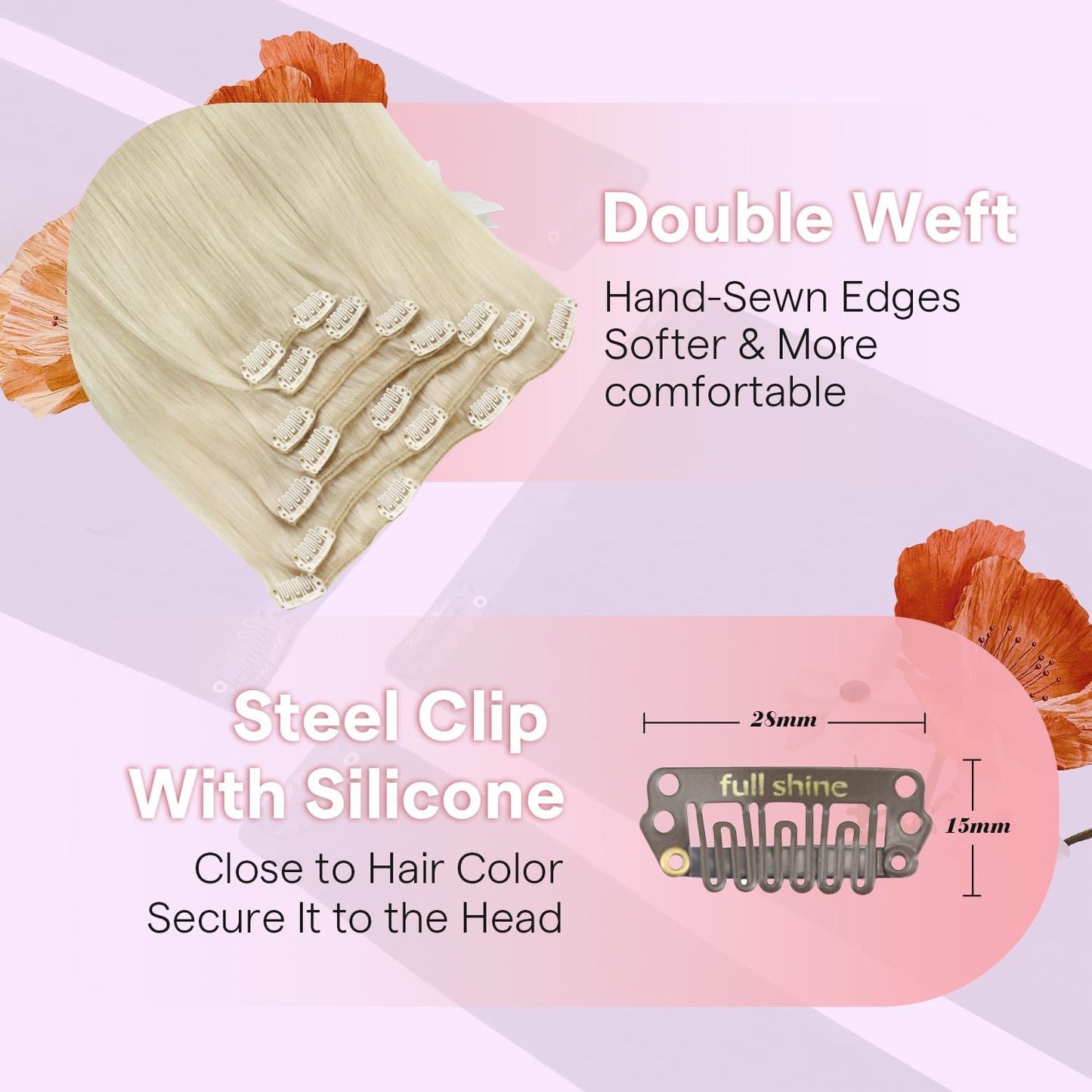 Full Shine Blonde Hair Clip in Extensions Real Human Hair, 10 inch Clip in Hair Exetnsions for Short Length, Straight Remy Natur