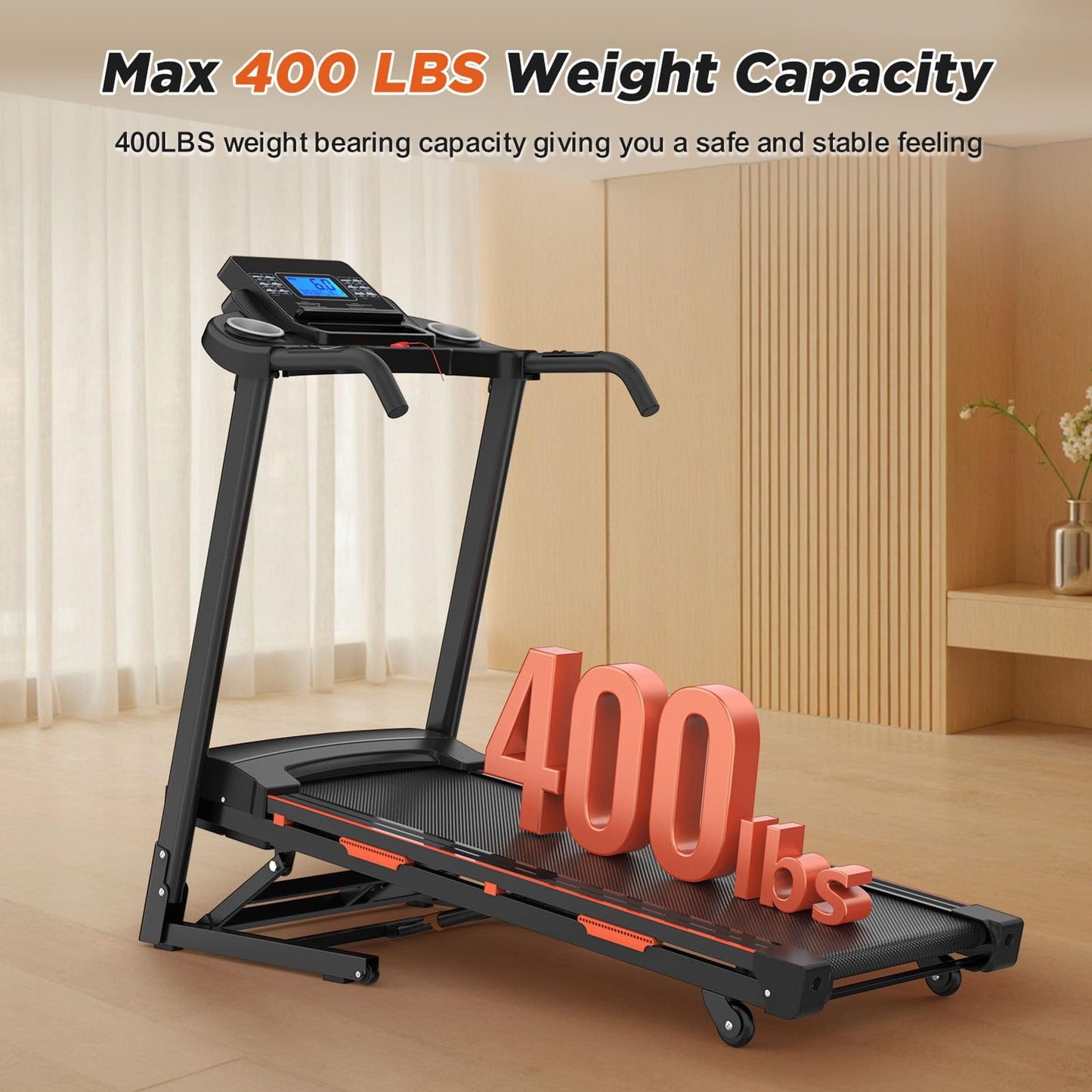 400 Lbs Foldable Treadmill with 15% Auto Incline, 3.25HP Treadmills for Home with Handlebars, Small Space Portable Running Walking Machine with Bluetooth APP & Pulse Monitor
