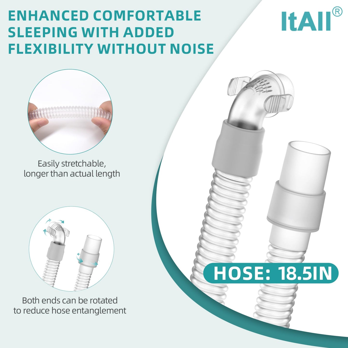 2PCs Replacement Tube for Respironics Wisp, FSA HSA Eligible, Short Tube with Improved Quick Release & Swivel Design, Added Flexibility & Lower Noise，ItAll Supplies for CPAP Users