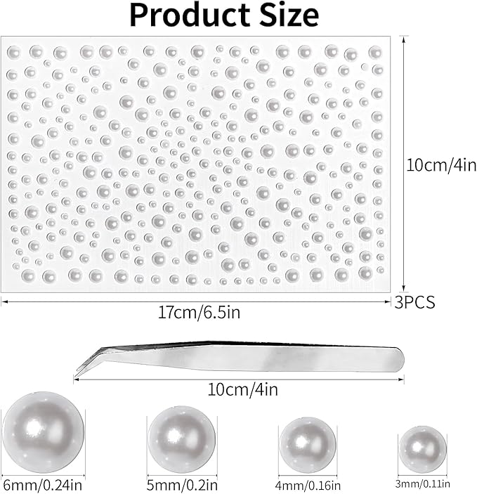 Self Adhesive Face Gems and Pearls for Makeup, Festival Jewels, Hair Gems, Rhinestone Stickers for Face, Eye, Makeup, Nail, Body, Crafts 3/4/5/6 mm 975Pcs (20.Pearl_White)