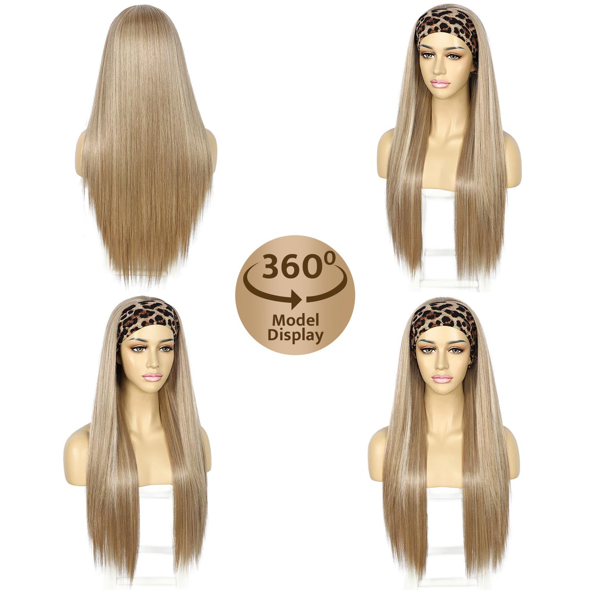 SAPPHIREWIGS Straight Headband Wigs for Women Long Straight Highlight Natural Blonde Synthetic Wigs Heat Resistant Natural Looki