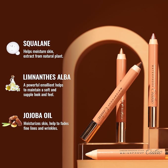 Oulac Glitter Brown Eyeshadow Stick - Waterproof & Long Lasting Eye Shadow Pencil, Shimmering Glitter Finish, Blendable Eyes Makeup, Vegan Beauty 3.8g, (15) Velvet Teddy