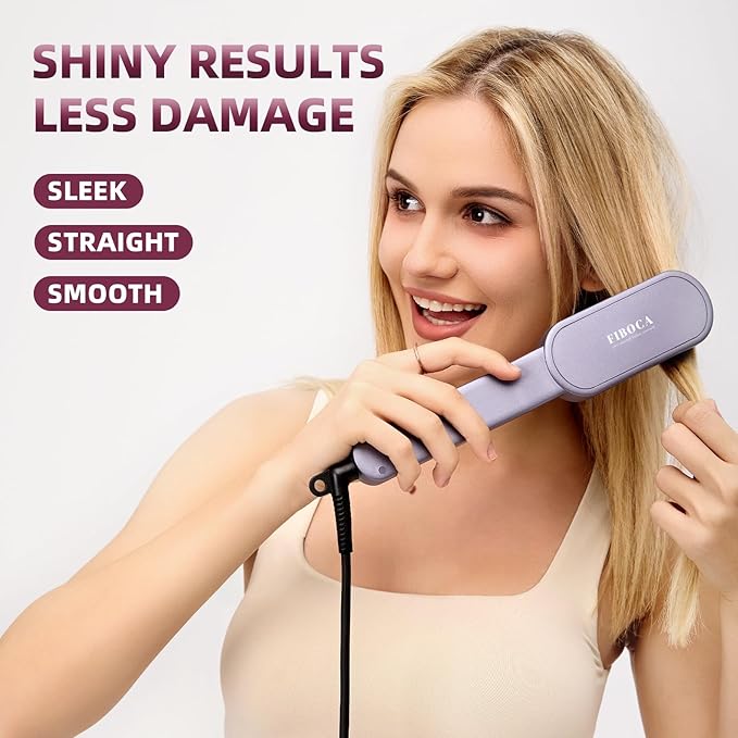 Ionic Hair Straightener Brush, FIBOCA 2 in 1 Straightening Brush, Straightening Comb with Negative Ions for Women, Ceramic Hair Straightener Comb Fast Heating for Home Salon, Professional Styling Tool