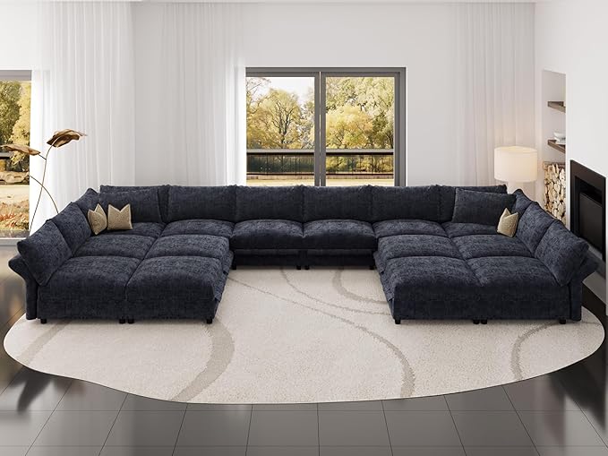 DreamDashio 226" Oversized Modular Sectional Sofa with Deep & Storage Seat, Large U Shaped Sectional Couch for Living Room with Versatile Armrest, High Backrest, 14 Seater, Dark Grey Chenille