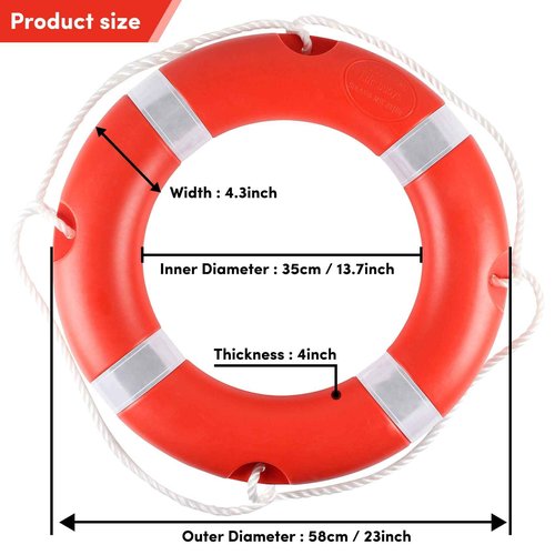 23" Life Ring Boat Safety Throw Ring with Water Floating Lifesaving Rope 50’ and Bracket for Boating Safety - Orange