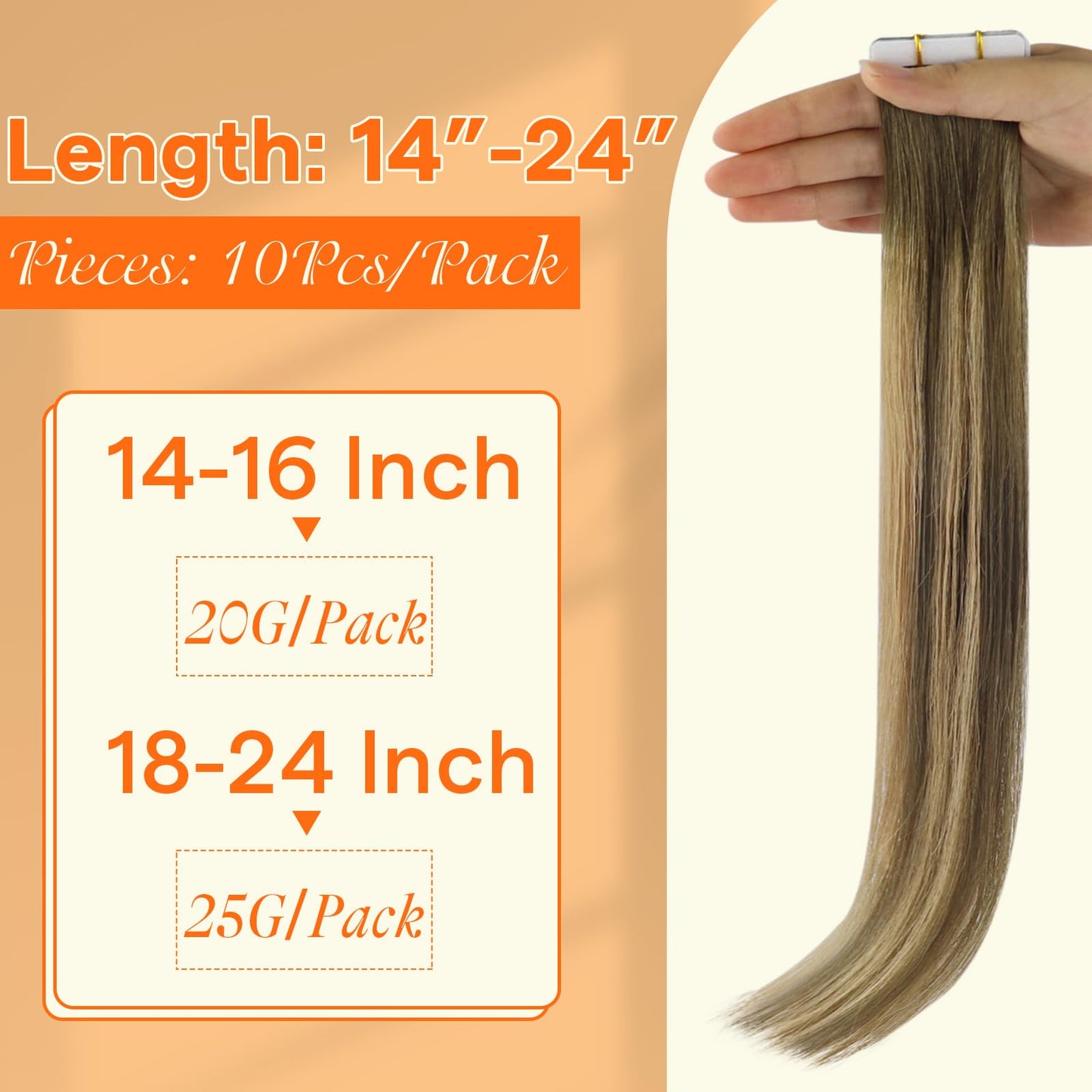 Full Shine Balayage Injection Tape in Virgin Hair Extensions 4 Medium Brown Fading to 27 Honey Blonde and 4 Invisible Seamless I