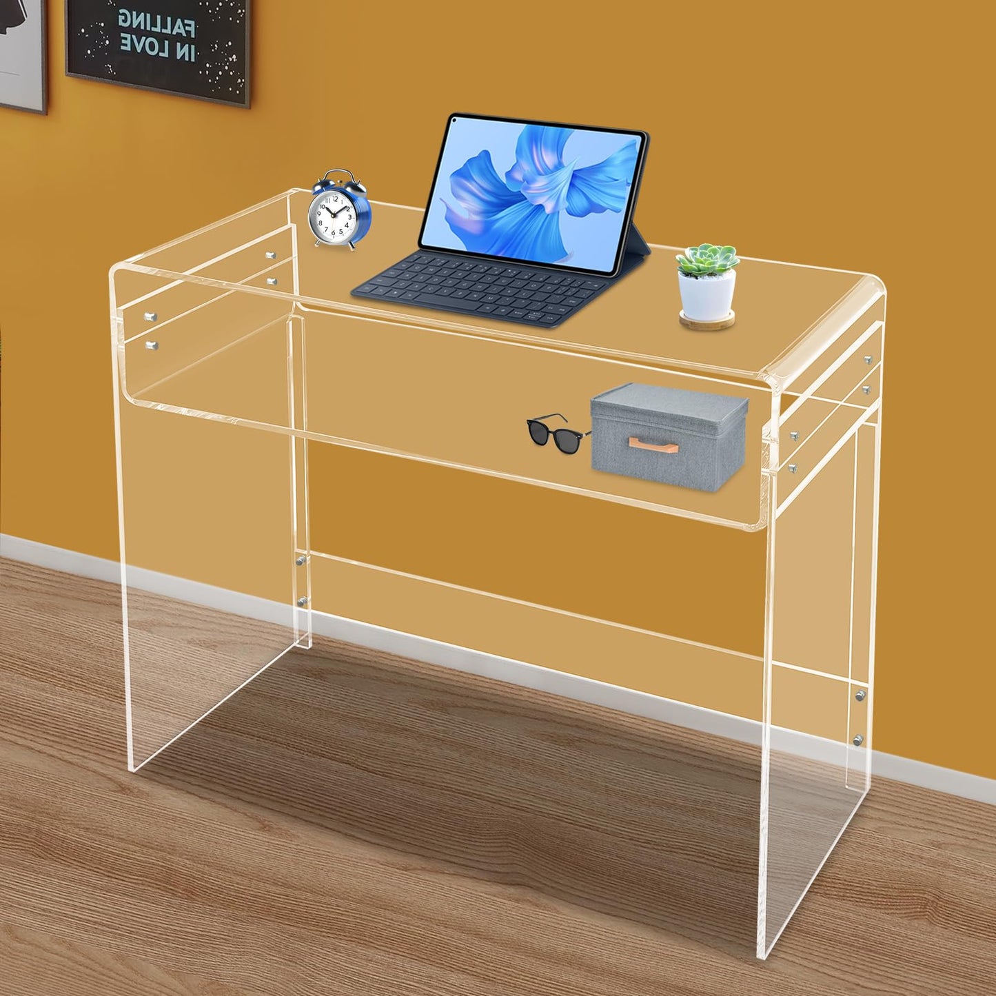 GALAXYWAY 33.5" L x 15.7''W x 29.5" H Acrylic Desk, Clear Acrylic Table Desk Modern Home Office Desk Clear Acrylic Console Table Minimalist Desk for Bedroom Office Living Room 66Lbs Load Capacity