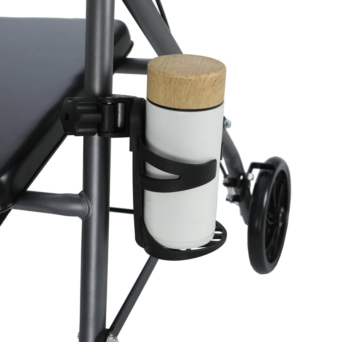 Oxygen Tank Holder for Walker, Rollator & Wheelchair – Fits D & E Size Cylinders – Steel Bracket with Secure Straps – with Cup Holder – Easy Install for 1" or 1 1/8" (25–28.6 mm) Tubes