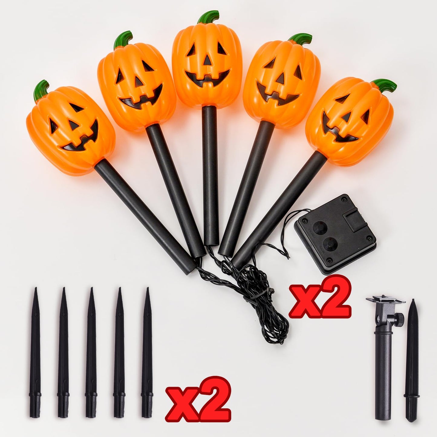 Halloween Pumpkin Stake Lights, Set of 10 Decorative Solar Pumpkin Lights, Waterproof Halloween Decorations for Outdoor Garden and Yard (Pumpkin)