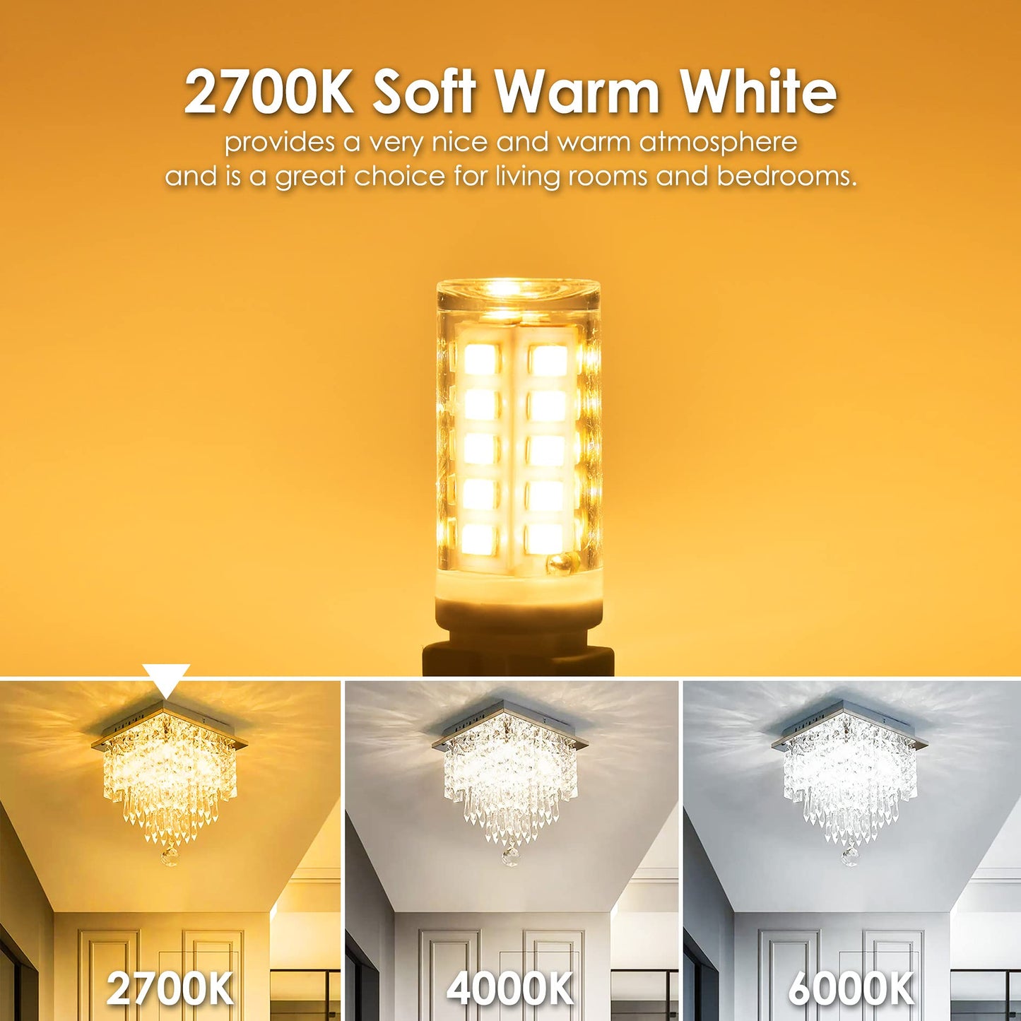 Sailstar G9 LED Bulb Dimmable 2700K Soft Warm White 6 Pack, T4 G9 4W Replacement for 40 Watts Halogen, Ceramic Bi Pin Base, 120V 400 Lumen 360°Beam Angle, G9 Light Bulbs for Chandelier