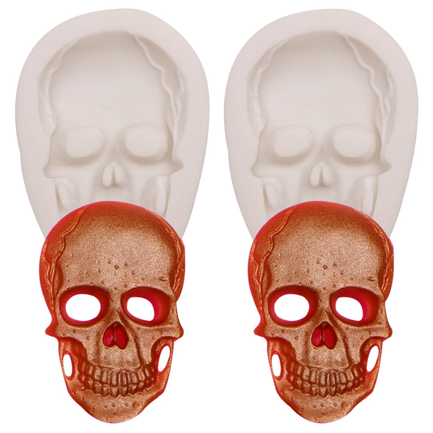 Skulls Silicone Mold Halloween Skull Molds for Baking Skeleton Silicone Mold for Cake Decoration Topper Chocolate Candy Cake Pop Popsicle Polymer Clay Crafts Set of 2