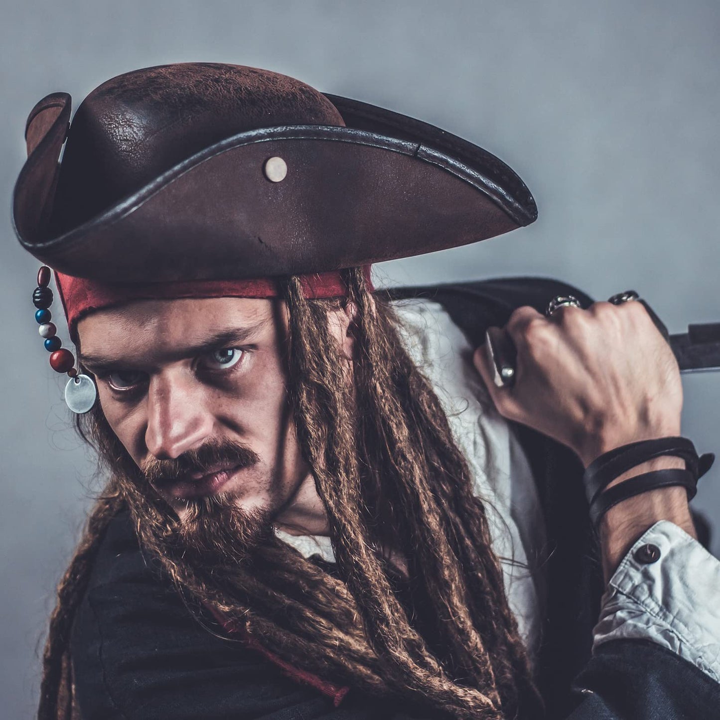 Century Star Halloween Pirate Costume Men Women Pirate Bandana Hat Waist Belt Head Scarf Renaissance Accessories Cosplay 2 Black