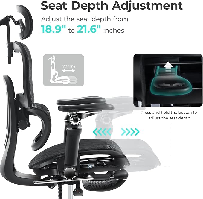 Morkprism Ergonomic Office Chair with 9D Arms,Adjustable Seat Depth,3D Lumbar Support,135° Recline,3D Headrest & Footrest,Mesh Computer Desk Chair - Ultimate Comfort for Home & Executive Office Black