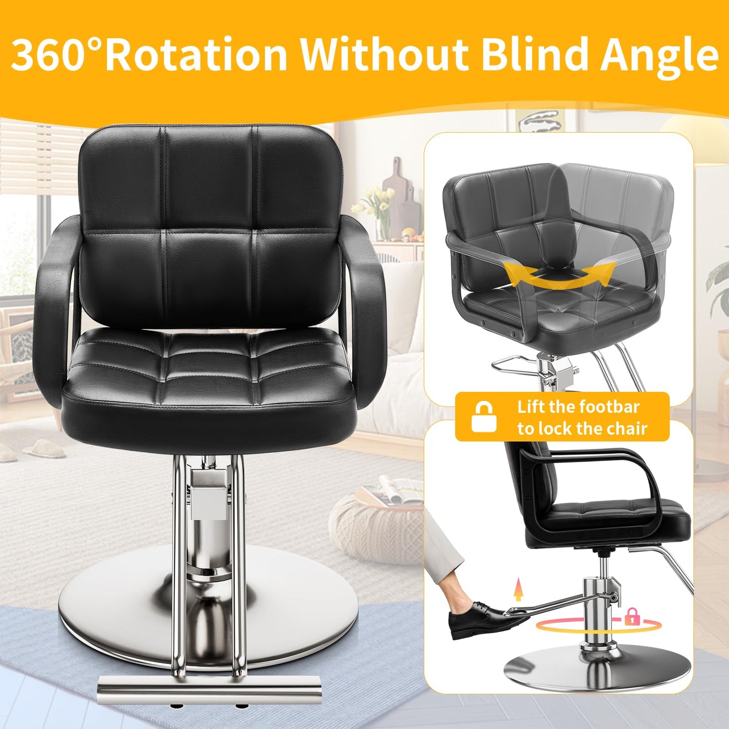 Barber Chair for Hair Stylist- Comfortable Cushion，360° Swivel，Adjustable Height，Capacity 350 LBS with Heavy Duty Hydraulic Pump，Hairdresser Salon Chair for for Hair Stylists，Home，Barbershop