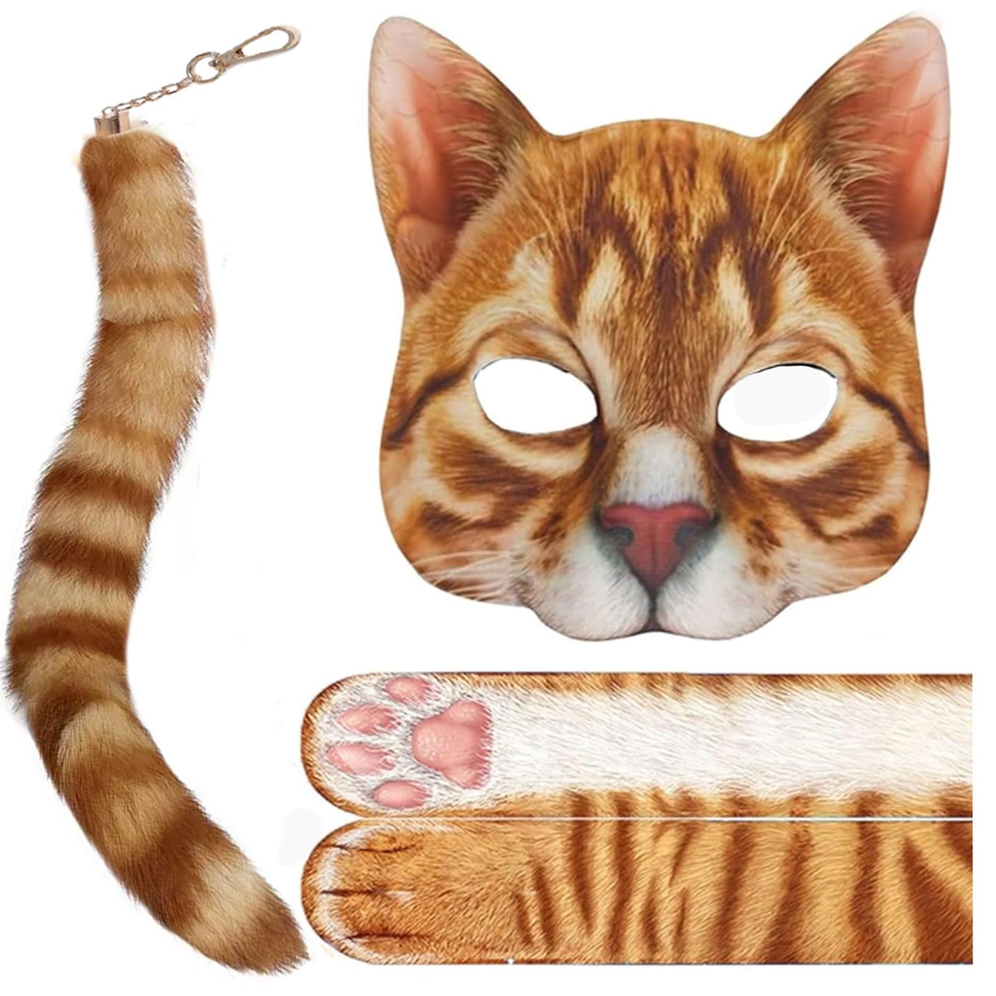 Valpeak 3D Cat Mask, Cat Headband, and Funny Cat Socks with cat Tails (Orange cat three-piece)
