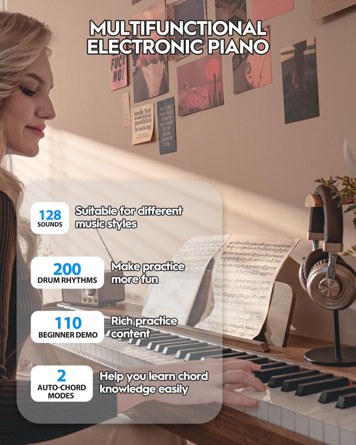 STRICH Digital Piano 88 Keys, Hammer-Action Weighted Keyboard, Full size Electric Piano Keyboard with Stand, 25Wx2 Speakers, Supports USB-MIDI/Wireless Connecting SDP-300S (Color Walnut Wood)