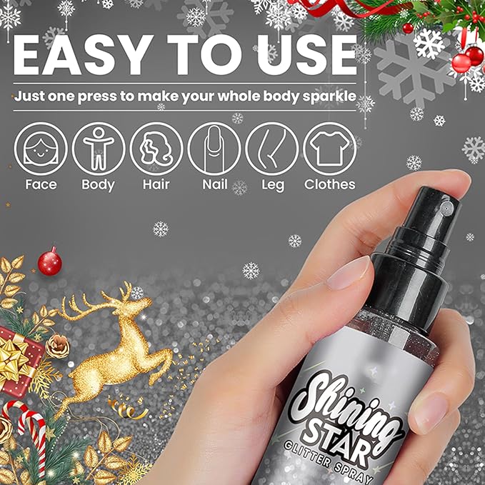 MEICOLY Silver Hair Body Glitter Spray,100ML(3.53OZ),Liquid Glitter Hairspray,Sparkle Glitter Spray for Hair/Body/Clothes,Body Shimmer for Skin,Lightweight,Long Lasting