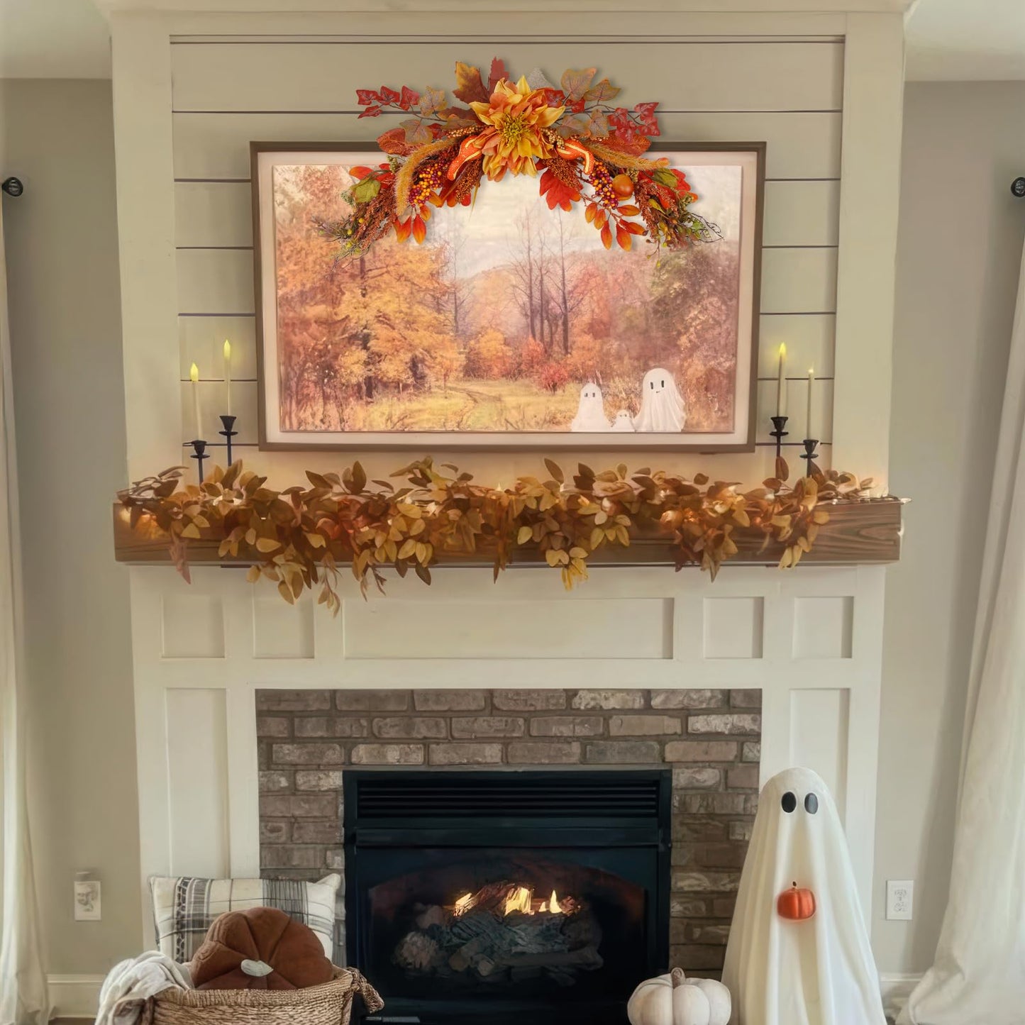 ACRYCS Fall Swag Wreaths for Front Door Artificial Dahlia Flowers Orange Floral Swag Autumn Pumpkins Berries Maple Leaf Fall Swags and Garlands for Wedding Arch Mantle Windows Wall Decor Thanksgiving