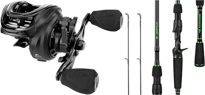 KastKing Zephyr Baitcasting Fishing Reel, Left Handed, Black & 6'8" M & MH Casting Rod Combo