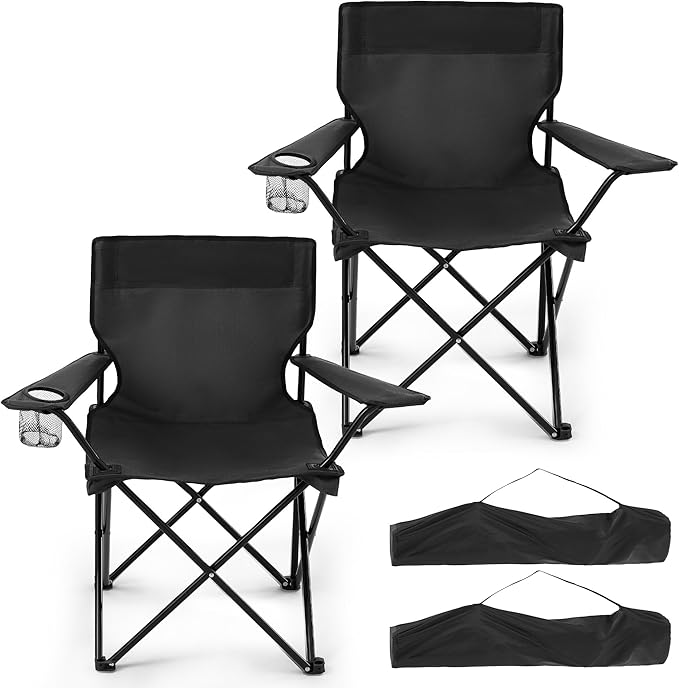 Geisoun 2-Pack Foldable Camping Chairs with Cup Holder, 300LB Lawn Portable Folding Chairs for Adults, Lightweight Outdoor...