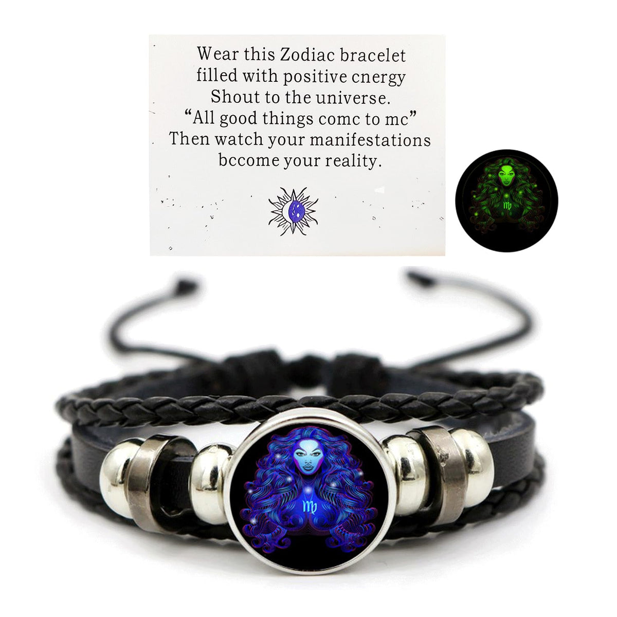 NORLSO Vintage Zodiac Constellation Bracelets Zodiac Guardian Bracelet Black Leather Bracelet Adjustable Handmade Woven Bracelet