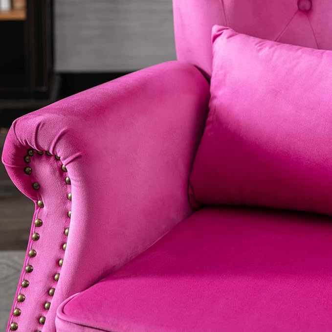 chairus Mid-Century Modern Accent Chairs Set of 2, Comfy Tufted Single Sofa Chair Wingback Armchair with Pillow for Club, Living Room, Bedroom - Velvet, Rose