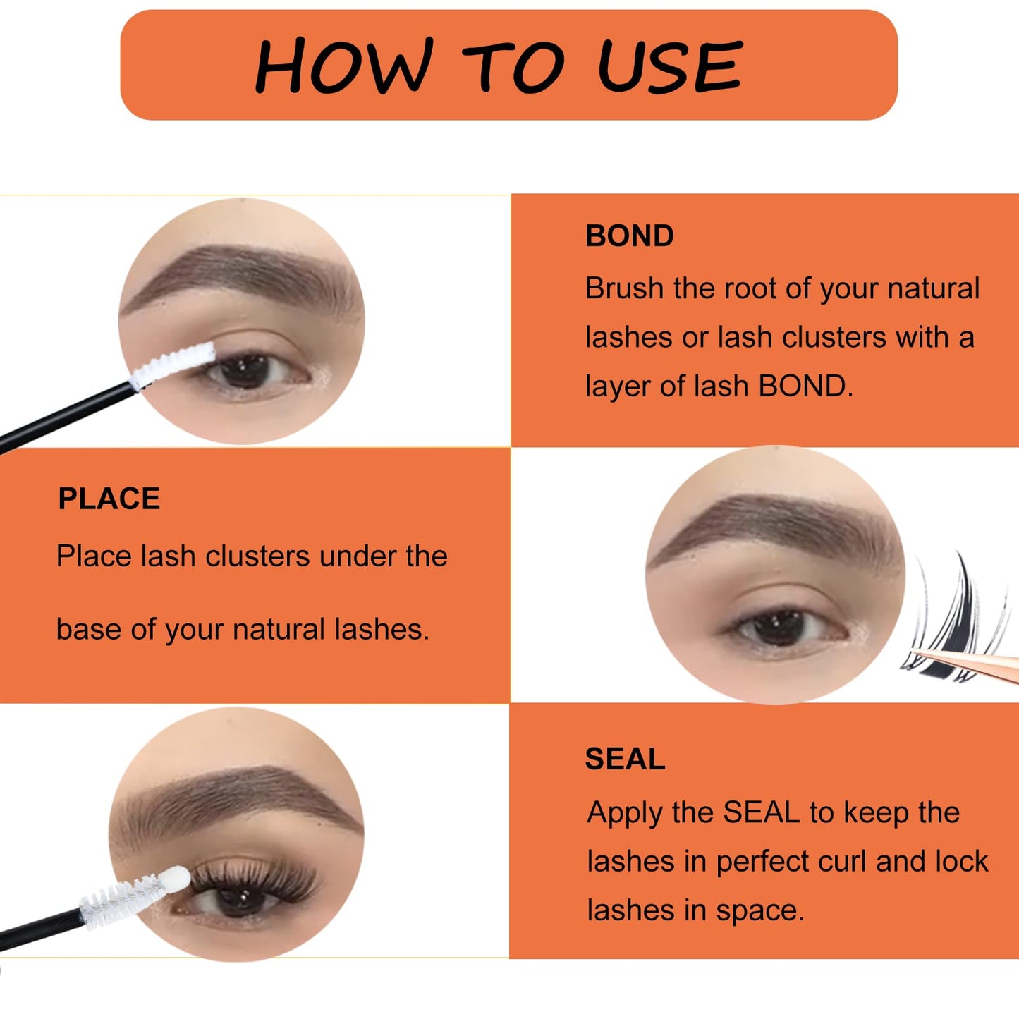 Lash Clusters Kit Eyelash Clusters DIY Lash Extension Kit with Lash Bond and Seal Waterproof Eyelash Tweezers Wet-Look Cluster E