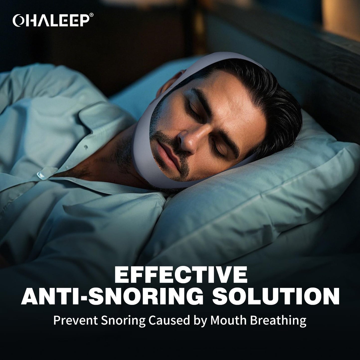 OHELEEP Anti Snore Chin Strap for CPAP Users, Snore Stopper Adjustable, Chin Strap for Sleeping Comfortable Stop Snoring Solution, Anti Snoring Devices Breathable and Reusable, Gray, M