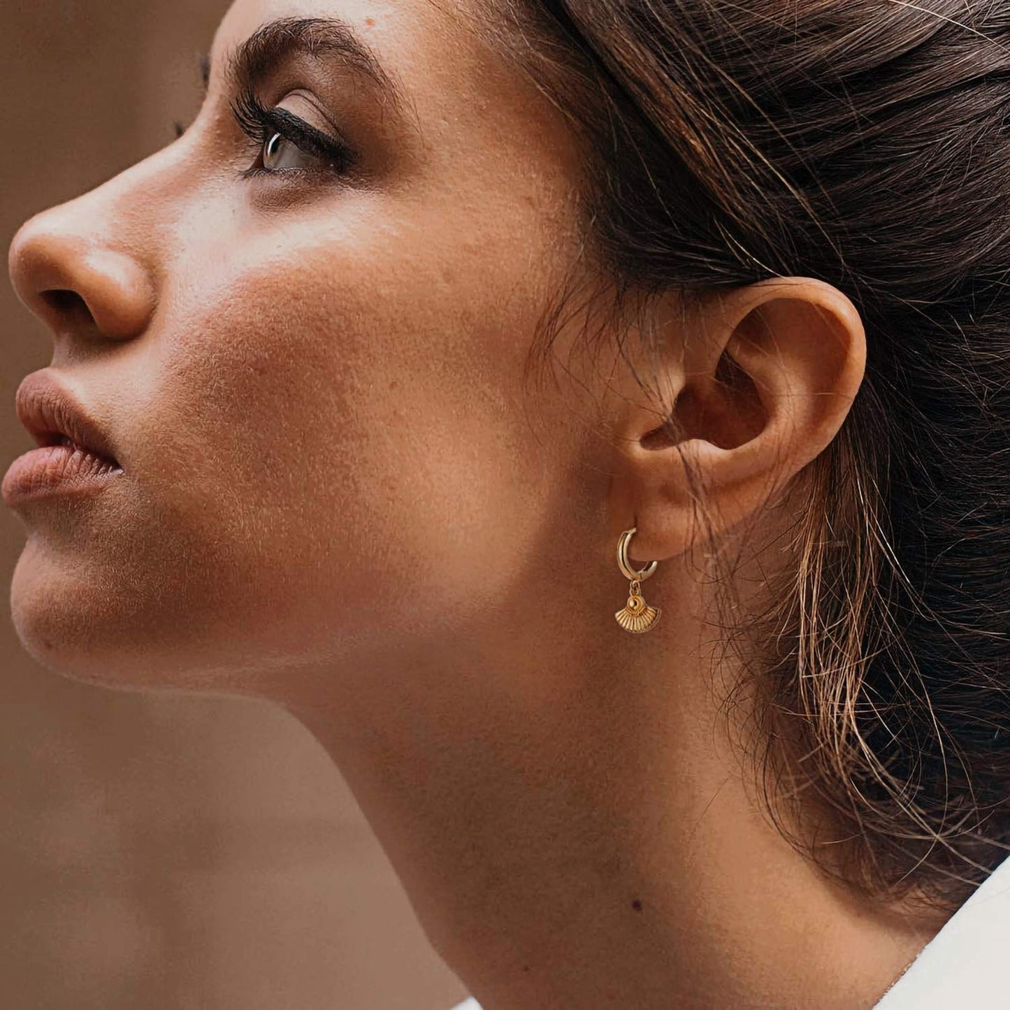 MYEARS Women Fan Earrings Gold Huggie Hoop Dangle Drop 14K Gold Plated Small Simple Hypoallergenic Everyday Jewelry